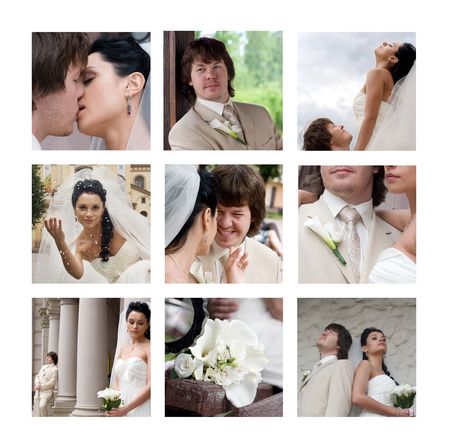 Happy bride and groom on their wedding dayの写真素材