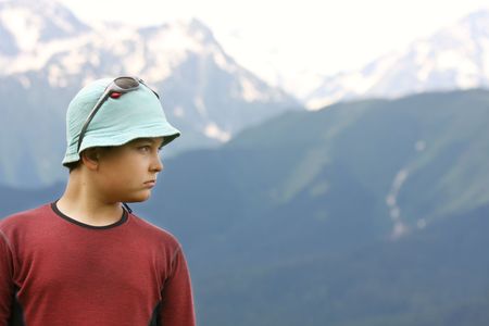 Hiker in Caucasus mountainsの写真素材