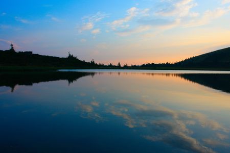 Lake at sunsetの写真素材