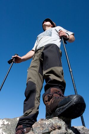 Hiker in Caucasus mountainsの写真素材