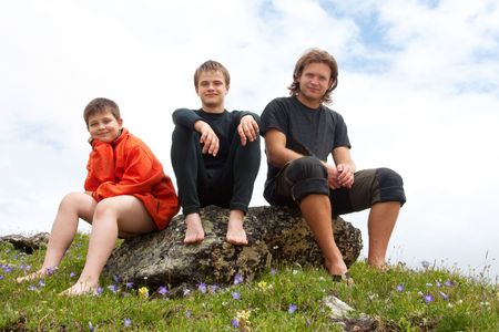 Hiker in Caucasus mountainsの写真素材