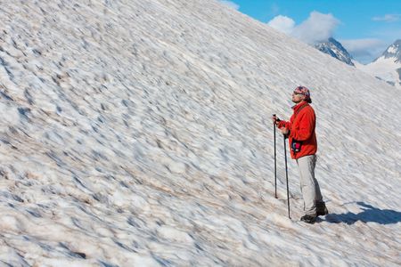 Hiker in Caucasus mountainsの写真素材