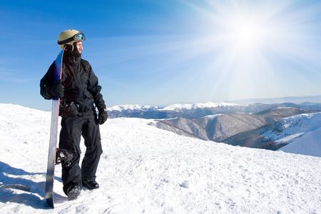 snowboarder in Carpathian mountainsの写真素材
