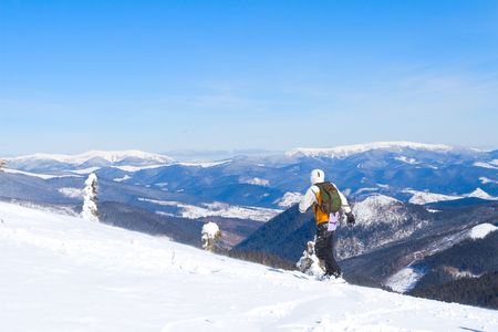 snowboarder in Carpathian mountainsの写真素材