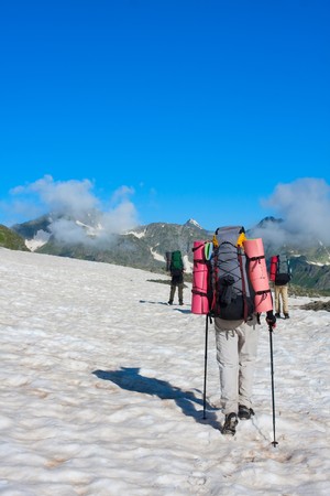 Hiker in Caucasus mountainsの写真素材