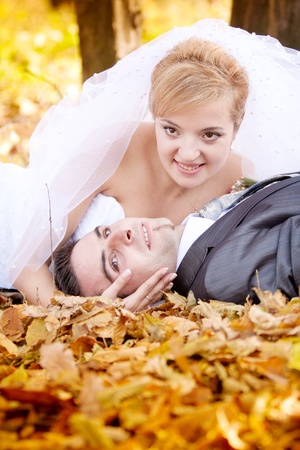Bride and groom on their wedding dayの写真素材