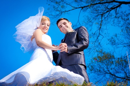 Bride and groom on their wedding dayの写真素材