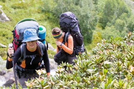 Hiker in Caucasus mountainsの写真素材