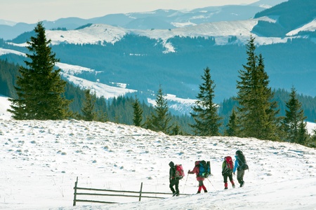 Hiker in winter mountainsの写真素材