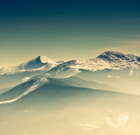 Scenic view of the winter mountainsの写真素材