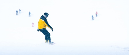 Snowboarder on the slopeの写真素材