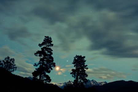 mountains at nightの写真素材