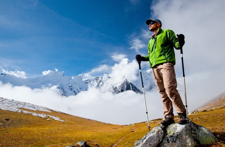 Hiker in Himalaya mountains 