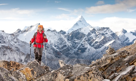 Hiker in Himalaya mountains の写真素材