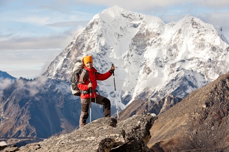 Hiking in Himalaya mountainsの写真素材