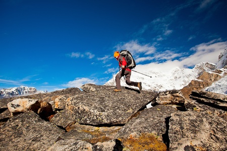 Hiking in Himalaya mountainsの写真素材