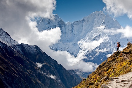 Hiking in Himalaya mountainsの写真素材