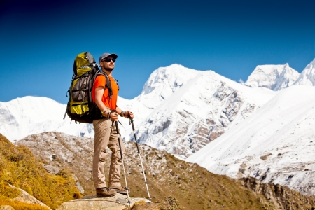Hiking in Himalaya mountainsの写真素材
