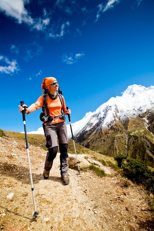 Hiking in Himalaya mountainsの写真素材