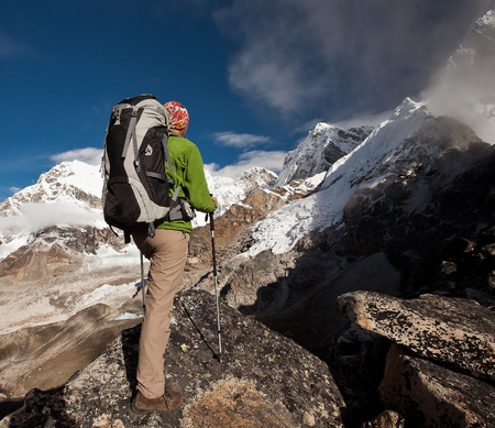 Hiking in Himalaya mountainsの写真素材