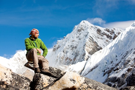 Hiking in Himalaya mountainsの写真素材