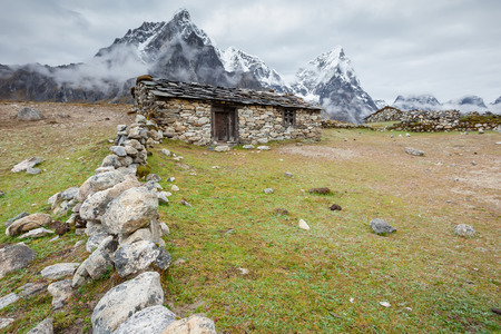 Old stone nepalese houses in Hymalayas in Khumbu regionのeditorial素材
