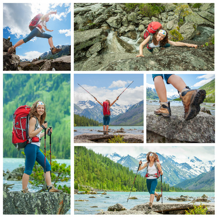 Hiker in Altai mountains, Russian Federationの写真素材