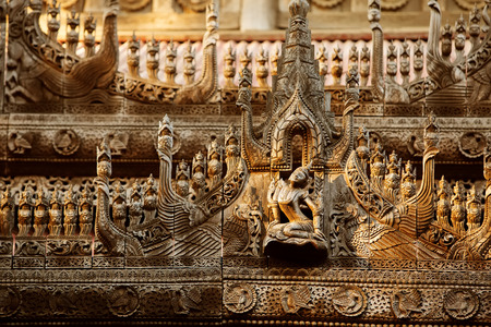 Ancient teak monastery of Shwenandaw Kyaung in Mandalay, Myanmarの写真素材