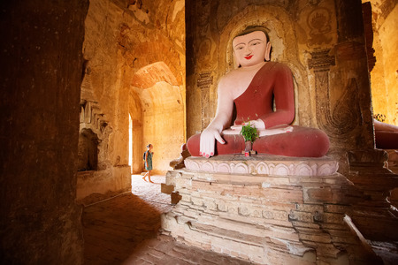 Buddha's statue in a Bagan pagoda, Mayanmarのeditorial素材