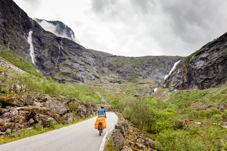 Man travels to Trollstigen pass by bicycleの写真素材