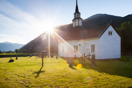 Traditional church in countryside of Norwayの写真素材