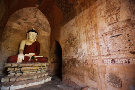 Buddha's statue in a Bagan pagoda, Mayanmarの写真素材