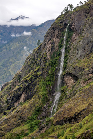 Green valley on Manaslu circuit in Himalaya mountains, Nepalの写真素材