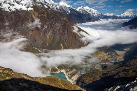 Valley on Manaslu circuit trek in Nepalの写真素材