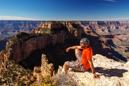 A hiker in the Grand Canyon National Park, North Rim, Arizona, USAの写真素材