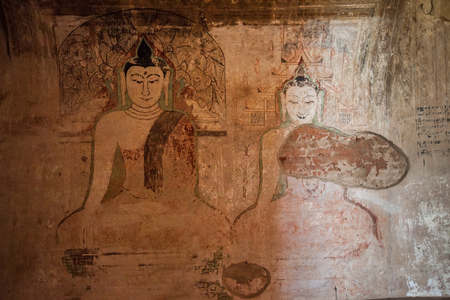 Interior of the ancient temples in Bagan, Myanmarのeditorial素材