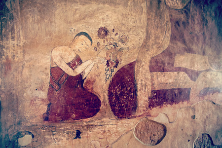 Interior of the ancient temples in Bagan, Myanmarのeditorial素材