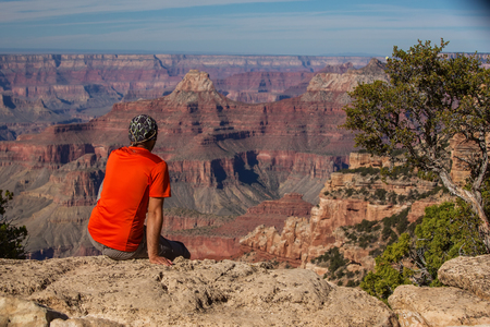A hiker in the Grand Canyon National Park, North Rim, Arizona, USAの写真素材