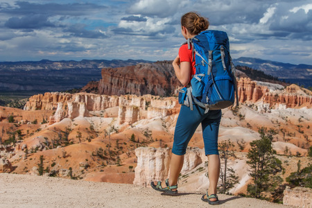 Hiker visits Bryce canyon National park in Utah, USAの写真素材