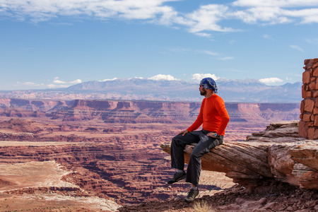 Hiker in Canyonlands National park in Utah, USAの写真素材