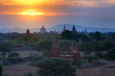 Bagan historic site during the sunrise, Myanmarの写真素材