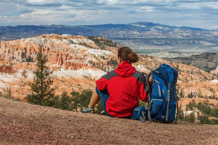 Hiker visits Bryce canyon National park in Utah, USAの写真素材