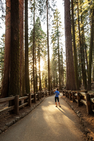 Mother with infant visit Sequoia national park in California, USAの写真素材