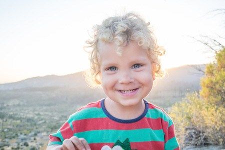 Hiker toddler boy visit Yosemite national park in California