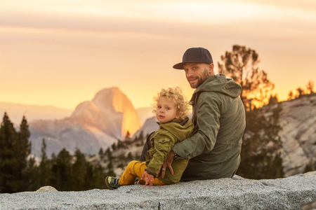 Happy family visit Yosemite national park in Californiaの写真素材