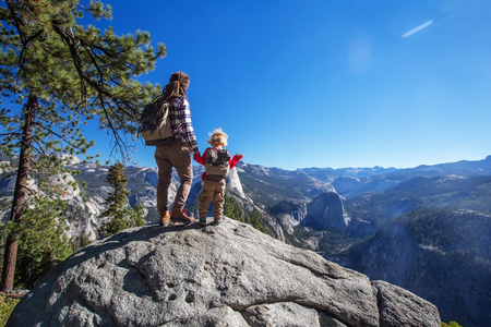 Mother with  son visit Yosemite national park in Californiaの写真素材