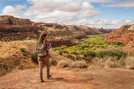 The girl travels to America in the autumnの写真素材