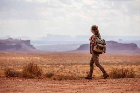 Hiker in Valley of Gods, USAの写真素材