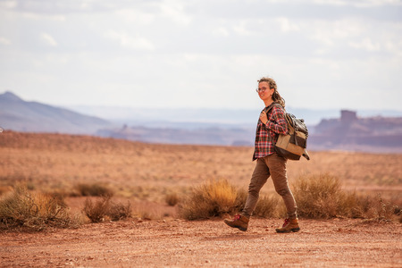 Hiker in Valley of Gods, USAの写真素材