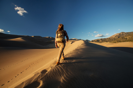 A tourist traveled through the desertの写真素材